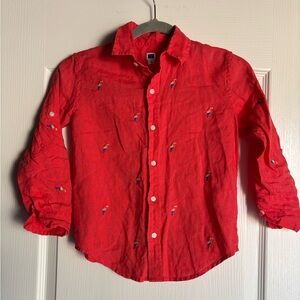 Janie and Jack Linen Dress Shirt - Boys Size 6 red with embroidered parrots